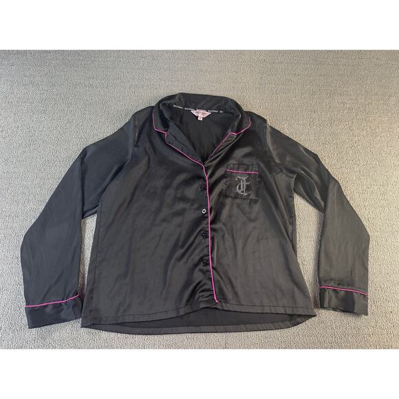 Juicy Couture Satin Pajama Set Y2K Black Silver Rhinestone PJ Size Large - Picture 2 of 15